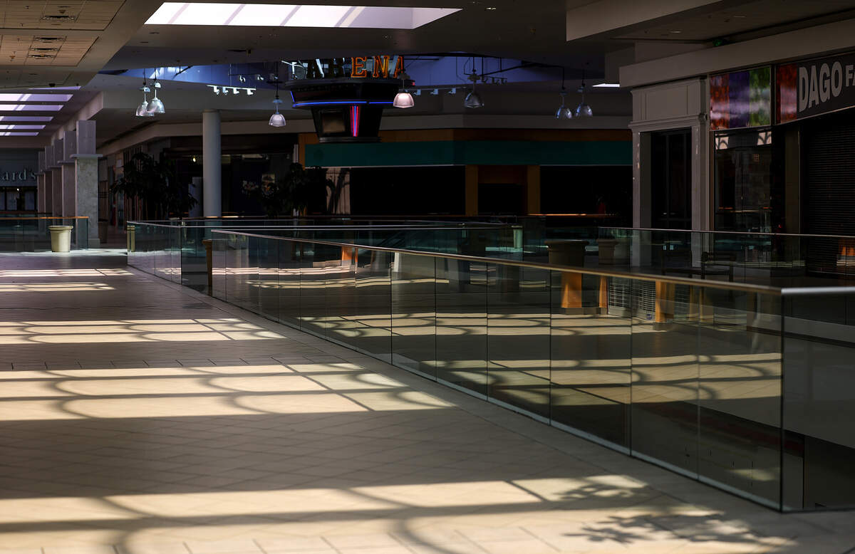 Light from skylights create shadows in the mostly empty Ridgmar Mall on Thursday, Aug. 27, 2026, in Fort Worth.